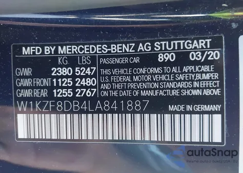 2020 Mercedes-Benz E 350 from USA, damaged, VIN W1KZF8DB4LA841887